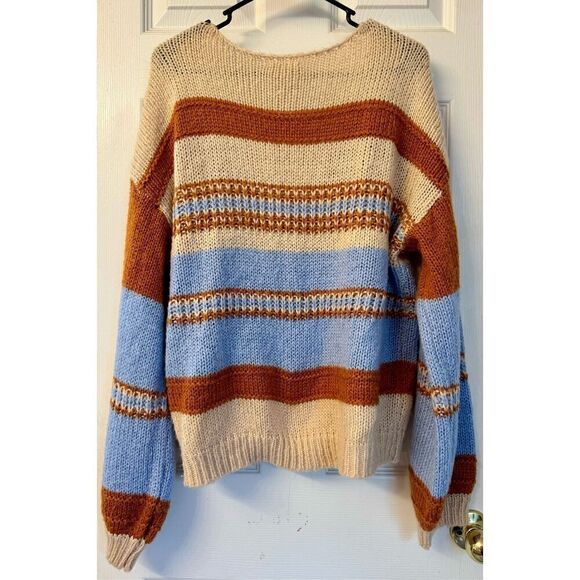 Fantastic Fawn Comfy Soft Striped V-Neck Lightweight Sweater Women’s Large - Picture 5 of 11
